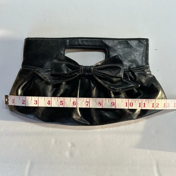 Black Leather Bow Handbag Purse Clutch with Bow - Picture 5 of 6